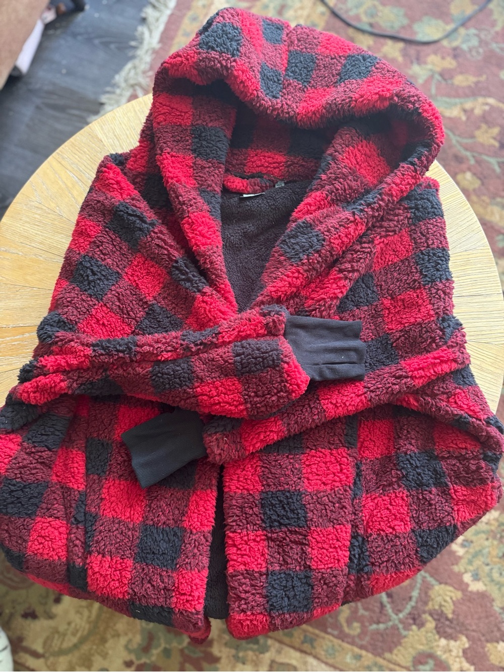 Red and Black Buffalo Plaid Sherpa Hooded Jacket
